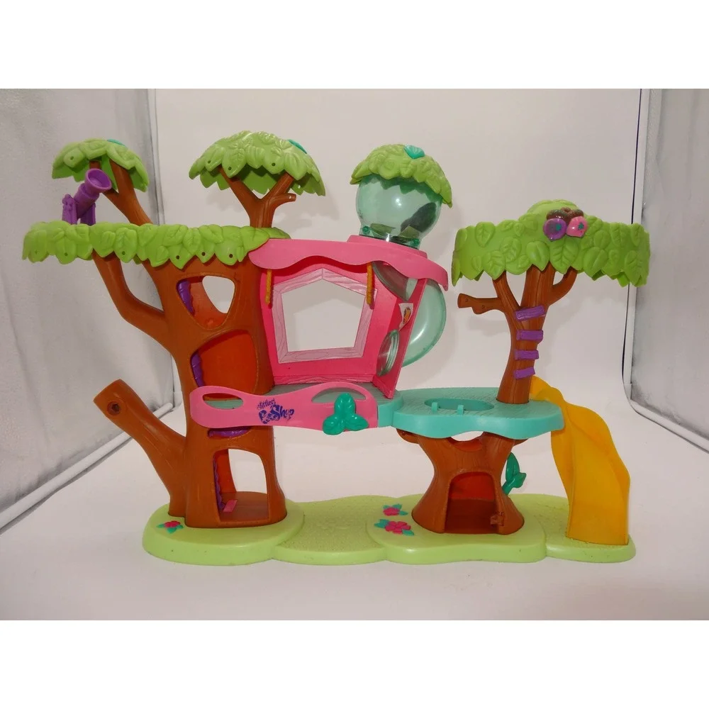 Littlest Pet Shop Treehouse Playset 2007 Hasbro Brown Pink Green Slide